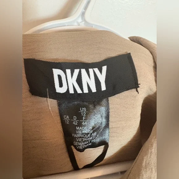 NWT DKNY Khaki Tiered Button Down Tie Waist Midi Dress Sz 12 - Picture 5 of 9